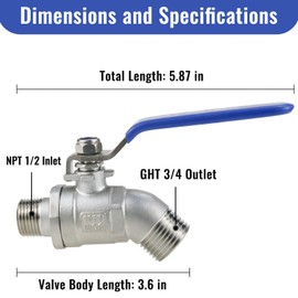 Angry Pony Stainless Steel Hose Bib, NPT 1/2 to GHT 3/4 Outdoor Water Spigot, Heavy-Duty Water Faucet for Garden Irrigation, Rain Barrel Spigot Kit, Long Handle with Extra 3 washers