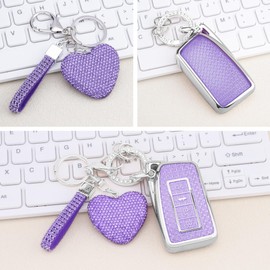 Vicoca for Lexus Key fob Cover with Diamond Heart Keychain, Car Accessories TPU for Lexus RX ES GS LS NX RS GX LX RC LC Smart Key, Silver Purple
