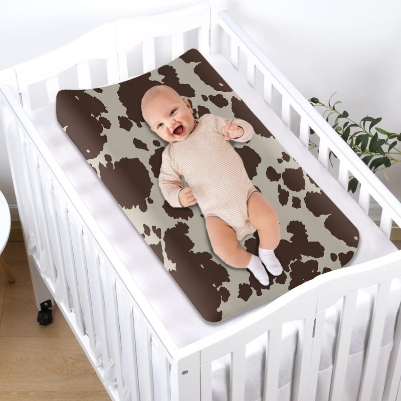 HUISEFOR Cow Print Changing Pad Cover Brown Diaper Changing Pad