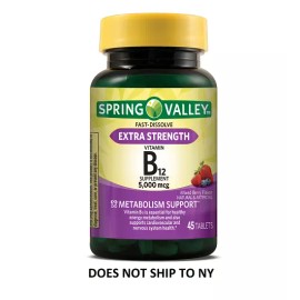 Spring Valley Extra Strength Vitamin B12 Metabolism 5000 mcg, 45 Count