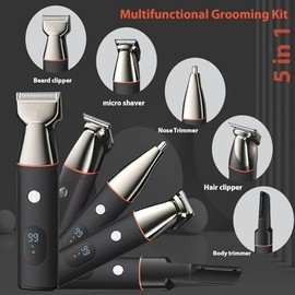 Hair Clippers for Men 5 in 1 Kit Trimmer Cordless Clipper Set Beard Trimmer for Men,Mustache Nose Hair Trimmer,Body Groomer Hair Cutting with LED Display for Men,Black