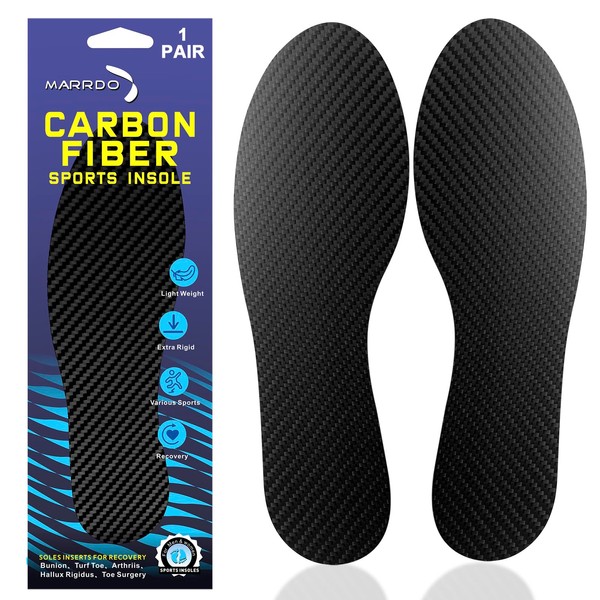 Plantilla de fibra de carbono 1 par, inserciones de zapatos de fibra de carbono de soporte rígido para artritis, dedo del césped, hallux limitus, fracturas del pie, dedo del pie de Morton, plantilla de grafito (9.25 In, Women's 8-8.5 , Men's 7-7.5)