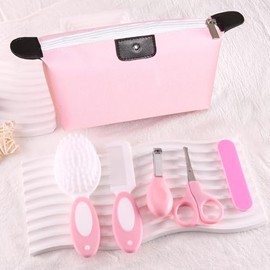 5-Piece Baby Grooming Kit with Multi-Use Storage Pouch - Infant Brush,Rounded Comb,Scissors,Nail Clippers & Emery Board -Essentials for Newborn Care &