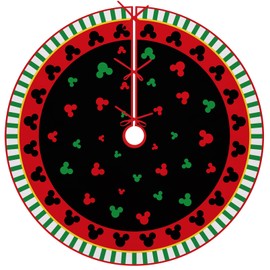 Fzbali - Falda de árbol de Navidad de mouse, 48 pulgadas, con cordones, color negro, rojo, falda de árbol de Navidad, rayas verdes, decoración de interiores, decoración del hogar
