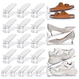 TOPNEW Shoe Slots Organizer for Closet 20 Pack Adjustable Level Shoe Stacker Holder Organization Double Layer Storage Space Saving Shoe Rack Organizer for Closet (Transparent)