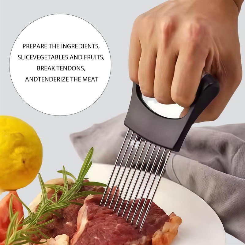 Stainless Steel Onion Holder with Tines for Cutting Vegetables Comb