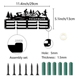 CREATCABIN Triathlon Medal Holder, Medal Hanger, Presentation Stand, Swimming, Cycling, Running, Metal Hanging, Awards, Iron, Small Holder for Racing, Swimming, Black, 29 x 13 cm