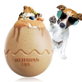 MITOCAPY Dog Treat Toy - Dinosaur Egg Puzzle Toys for Dogs, Tough Dog Toys for Aggressive Chewers, Treat Ball to Chase & Fetch, Gifts for Dogs - Beige