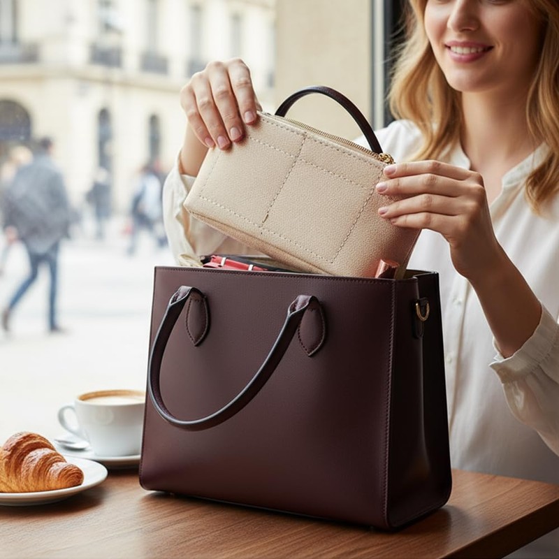Libpttl Small Zipped Felt Bag Organiser Insert for Handbags &