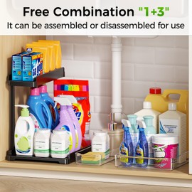 hxbigjin 2 Pack Under Sink Organizer, 2 Tier Pull Out Cabinet Organizer, Under Kitchen and Bathroom Sink Organizer and storage, Kitchen Sink Organizer Under Cabinet