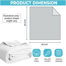 100% Cotton Blankets Throw Size for Bed - Waffle Weave Blankets for Summer, Lightweight and Breathable Soft Woven Blanket for Spring (White, Throw (50" x 60")