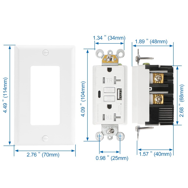 BAOMAIN Self-Test GFCI Combination with USB in-Wall, Tamper Resistant(TR) 20A