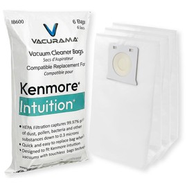 Vacurama Premium IB600 HEPA Vacuum Bags Compatible for Hypoallergenic Kenmore Intuition Upright BU4022, BU4020, BU4018, BU4050, BU3040, Vacmaster 521355, Tear-Resistant Non-Woven Cloth Material - 6 Pk