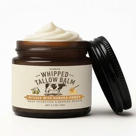 Bálsamo de miel de sarga batida, sarga de res para la cara de la piel, bálsamo de sarga de res 100% orgánico alimentado con pasto con miel cruda, hidratante hidratante reparador para piel seca y sensible, 2.1 onzas