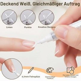 4 x Nail White Pencils, French Manicure Pen, Nail White Pen, Suitable for Beginners, Suitable for French Manicure, Creative DIY Projects, Foot Care with 6 French Nails Stencil