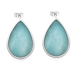 925 Sterling Silver Fashion Stud Earrings Natural Gemstones for Women Teardrop Pear Shape Modern Stud Earrings Birthstone Jewelry, Sterling Silver, Larimar