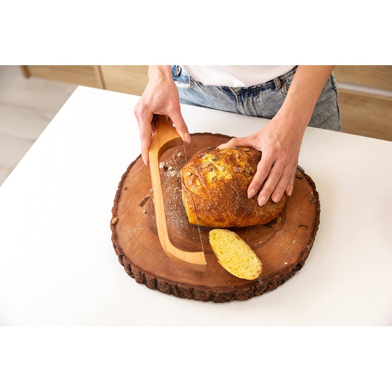 TYOARO Wooden Bread Bow Knife, Cherry (16") - Serrated Sourdough