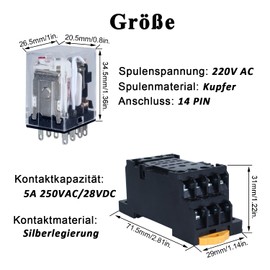 Coil Electromagnetic Power Relay 220 V AC 5 A 14 Pins 4NO 4NC HH54P Relay with LED Indicator Socket