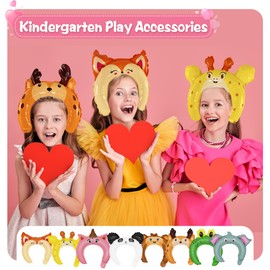 Animal Inflatable Headbands with Valentines Day Cards for Kids 28 Set, Zoo Animal Greeting Cards with Envelopes and Stickers for School Classroom Exchange Gift, Boys & Girls Valentine's Party Favors