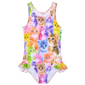 QPANCY Trajes de baño de unicornio para niñas, trajes de baño de una pieza para niños pequeños, Gato, 10-11 Años