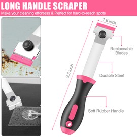 NECAMOCU 3 Pack Razor Blade Scraper, Premium Cleaning Scraper Tool with 60 PCS Metal & Plastic Razor Blades, Multi-Purpose Glass Scraper for Windows, Sticker, Decals, Cooktop, Paint Removal (Pink)
