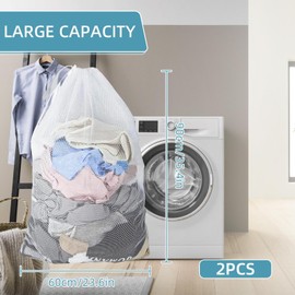 2Pcs Travel Laundry Bags for Washing Machine, 23.6×35.4inch Heavy Duty Mesh Laundry Bags, Drawstring Laundry Bag for Travel Dorm College Apartment (Large)