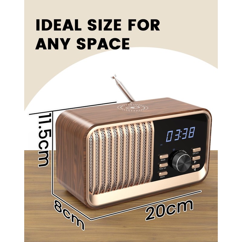 MONODEAL Alarm Clock Radio with Fast Wireless Charging,Support Bluetooth 5.3/FM