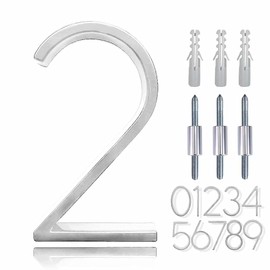 5" Zinc Alloy Floating House Number, Metal Modern House Numbers, Garden Door Mailbox Number Sign with Nail Kit, Coated Glossy Silver, Durable Visibility Signage,2