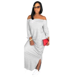 Women's Beach Long Dress Casual One Off Shoulder Side Split Bohemian Maxi Dress