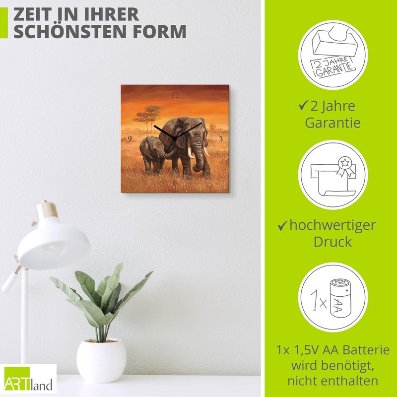 ARTLAND Wall Decoration Wall Clock without Ticking Noises Canvas Radio-Controlled