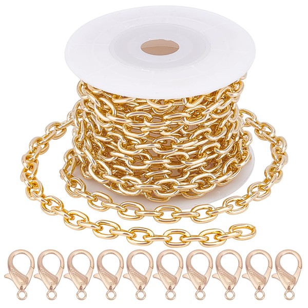 CHGCRAFT 9.8 ft (3 m), Accessory Chain, 10 Pieces, Bag Chain, Thick, Azuki Chain, Aluminum, Hypoallergenic, Shoulder Bag, Necklace, Accessory Parts, DIY, Handmade Jewelry, Light Gold, 0.4 x 0.2 inches (10 x 7 x 2 mm)