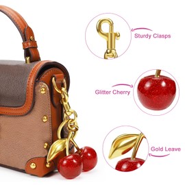 Amintiri Sparkling Resin Cherry Bag Charm, Cherry Key Ring and Clip for Purses, Cherry Keychain Gift for Women (Red-1)