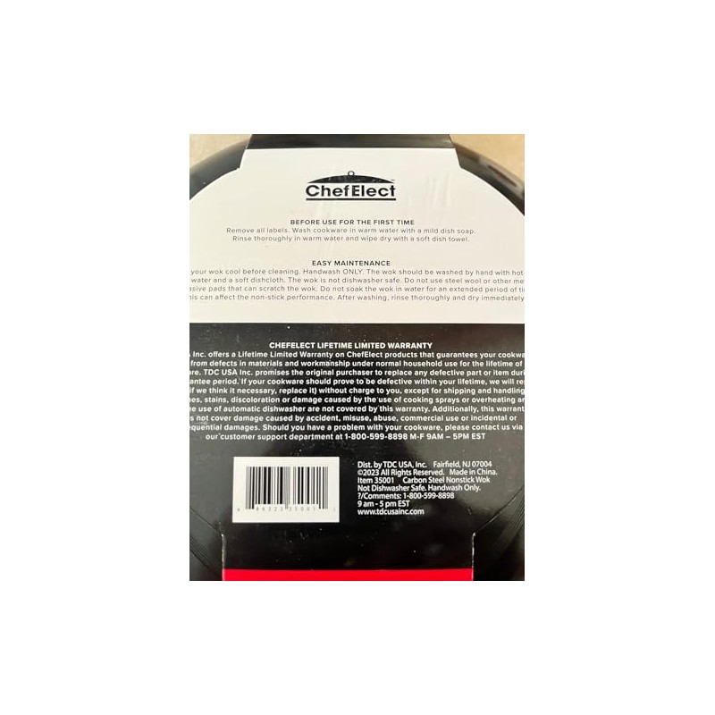 CHEFELECT Non-Stick Carbon Steel Wok, 12 inches, Black