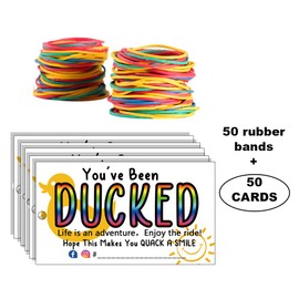 You've Been Ducked, Duck Duck Tag, Duck Ducking Game Card, 3.5 x 2 Inch Business Card Size, Yellow Duck Background Design, 50 Cards, 50 Rubber Bands, With Round Hole