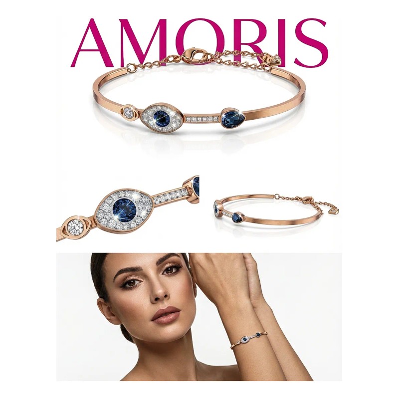 Pulsera Oro Rosa Con Ojo Turco Y Zafiro Protección Elegante