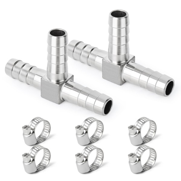 TAISHER 2PCS 304 Stainless Steel 8MM Hose Barb Fittings，3 Way
