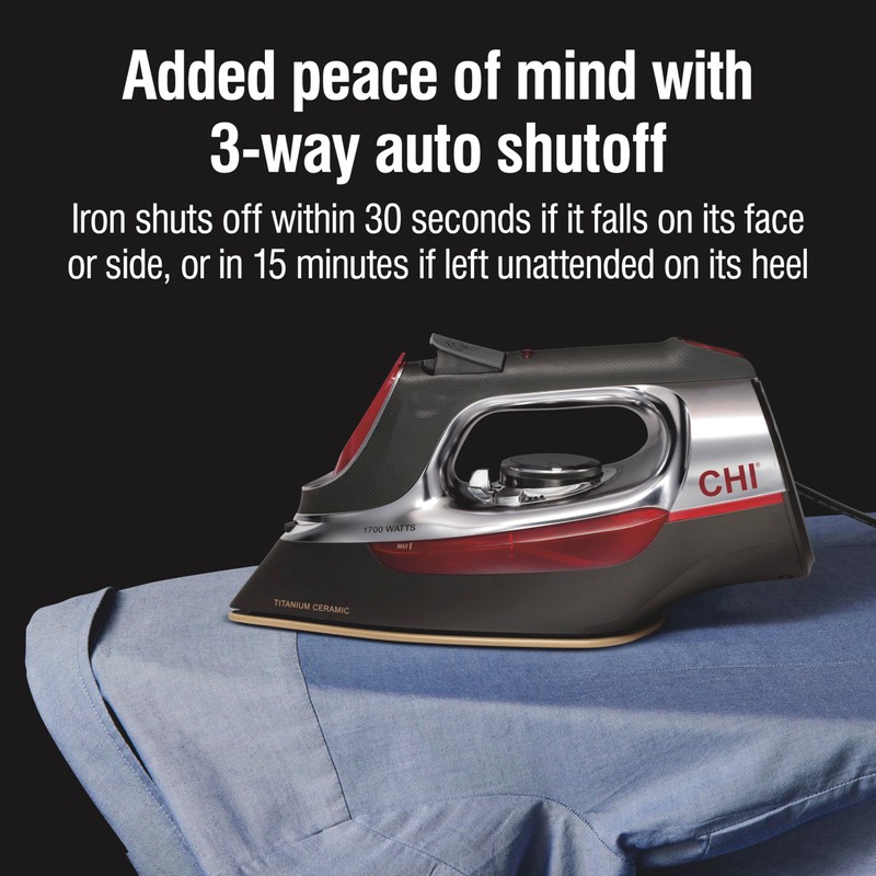 CHI Steam Iron for Clothes with 8’ Retractable Cord, 1700