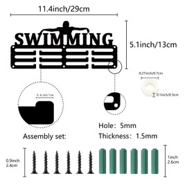 CREATCABIN Swimming Medal Holder Medal Hanger Display Rack Sports Metal Hanging Awards Iron Small Mount Decor Awards for Wall Home Badge Race Running Gymnastics Swimming Medalist Black 11.4 x 5.1 Inch