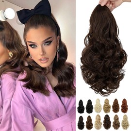 Cephermer Ponytail Extension, 15 Inch Drawstring Ponytail, Medium Brown Wavy Clip in Pony Tails Hair Extensions Natural Looking Synthetic Hairpiece for Women Daily Use party