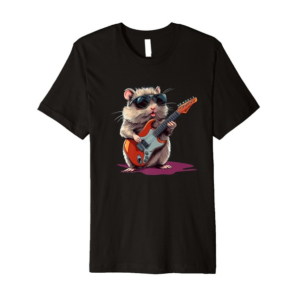 Sunglasses Hamster with Cool Electric Guitar Outfit Premium T-Shirt
