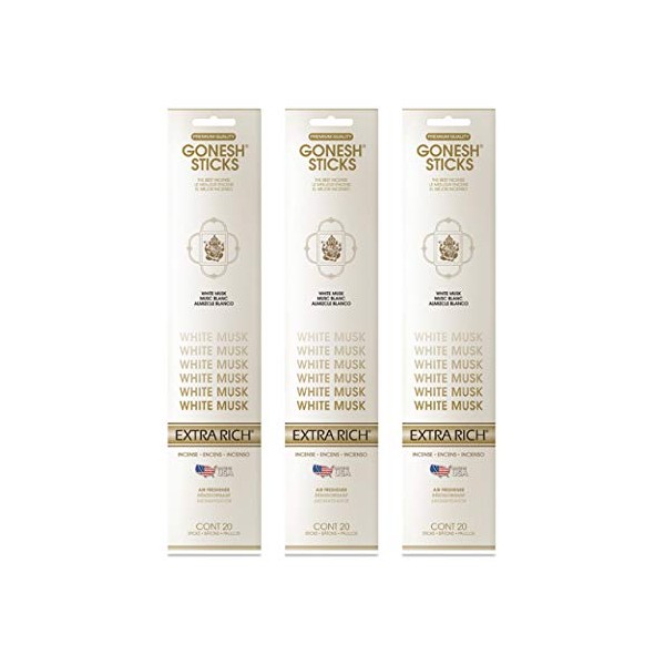 GONESH White Musk Incense Sticks 3 Pack 60 Sticks
