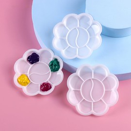 ccHuDE 20 Pcs Flower Shape Paint Palettes Plastic Watercolor Palettes Water Color Mixing Trays Small Painting Palettes White Painting Dishes Trays