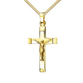 JEVELION Crucifix Pendant 333 Gold 8ct Cross Jesus Christ Pendant Necklace Pendant with Jewellery Case, With chain: length 45 cm