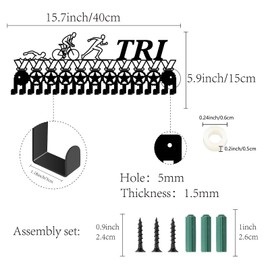 CREATCABIN Triathlon Medal Hanger Display Medal Holder Rack Sports Hanging Athlete Awards Iron Wall Mount Decor with 20 Hooks for Swimming Bike Running Competition Badge Medalist Black 15.7x5.9Inch