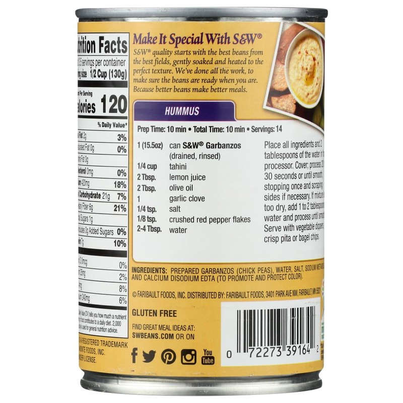 S&W Beans, Garbanzo, 15.5-Ounce (Pack of 12) by S&W