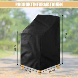 Wasserdichte Gartenstuhl-Abdeckung, 210D Oxford-Gewebe, stapelbarer Stuhlschutz mit Kaltwind- und UV-Schutz für Gartenmöbel, Outdoor-Möbelabdeckung, 64 x 64 x 70/120 cm