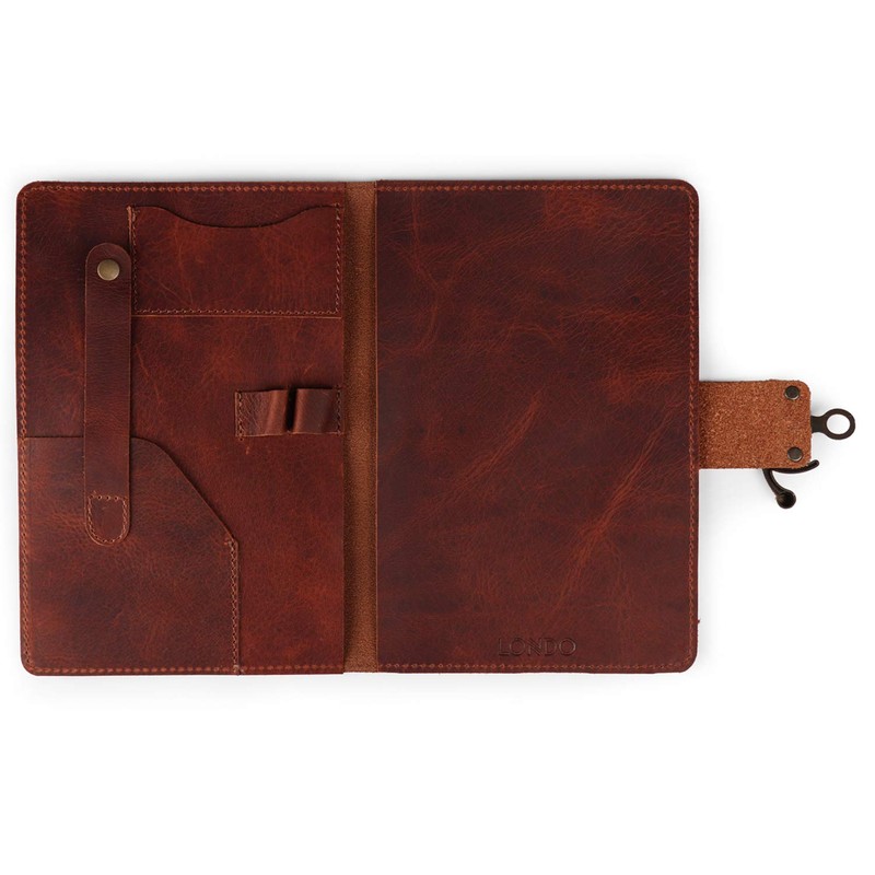 LONDO Genuine Leather Portfolio with Notepad and Snap Closure (Brown,