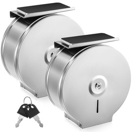 2 Pcs Commercial Jumbo Toilet Paper Dispenser with Shelf Wall Mount Toilet Paper Roll Holder Stainless Steel 9 Inch Brushed Bath Tissue Dispenser with Lock Key(Silver)