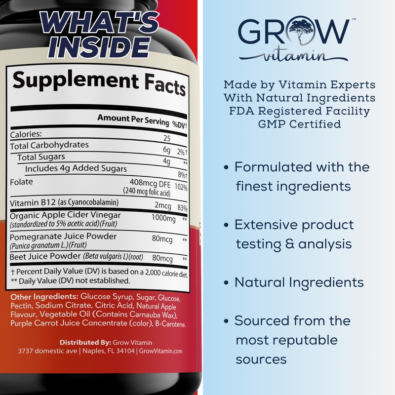 Apple Cider Vinegar Gummies, 60 Count, New Sealed BY GROW