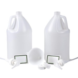 1 Gallon Jugs - Pack of 2 Plastic Jug Containers with 2x Child-Resistant Caps, 2x Bottle Pumps & Funnel | 128oz Reusable Food-Safe, BPA-Free Empty Gallon Jug for Water, Sauces, Liquids, Detergent (2)